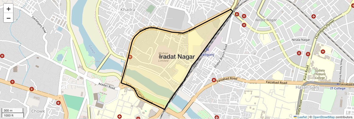Location Map of Iradat Nagar, Lucknow