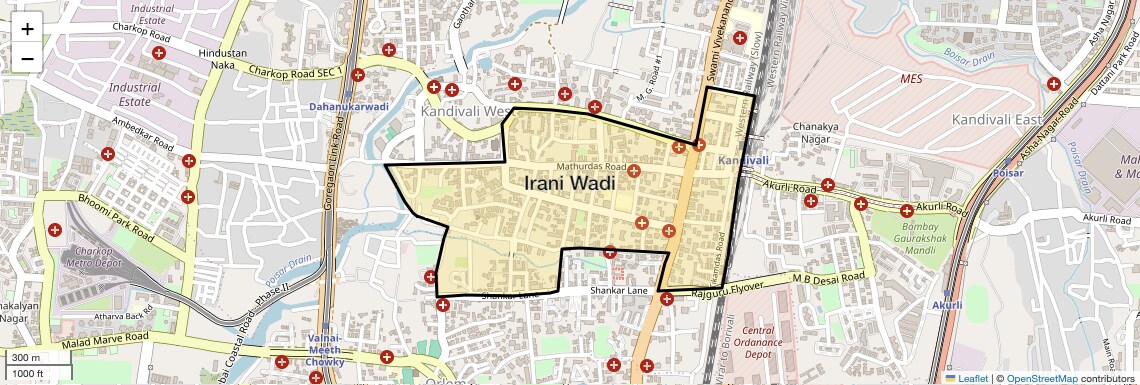 Location Map of Irani Wadi, Mumbai