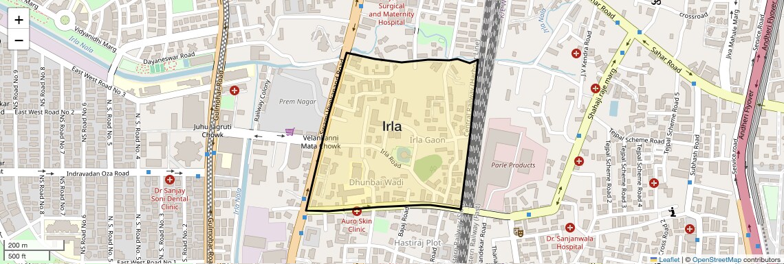 Location Map of Irla, Mumbai