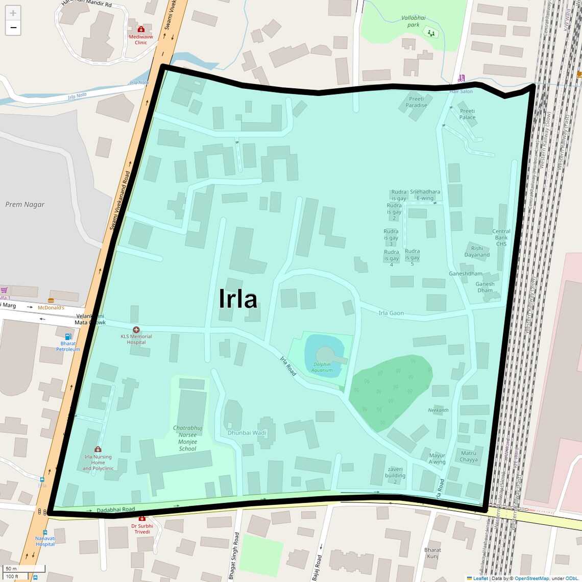 Location Map of Irla, Mumbai