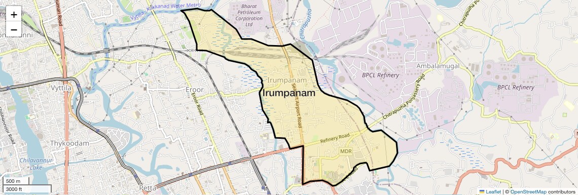 Location Map of Irumpanam, Kochi