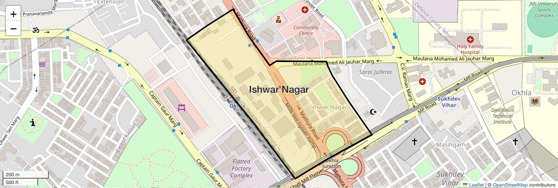 Location Map of Ishwar Nagar, Delhi