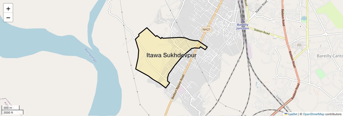 Location Map of Itawa Sukhdevpur, Bareilly