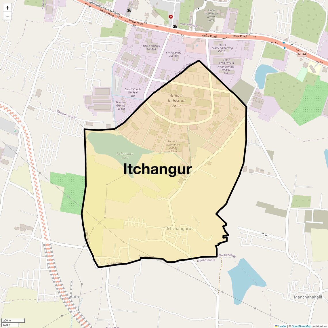 Location Map of Itchangur, Bangalore