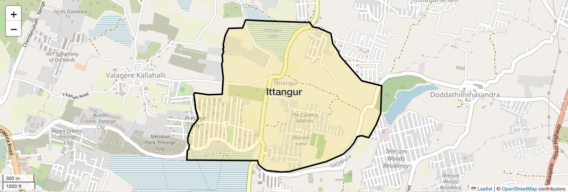 Location Map of Ittangur, Bangalore