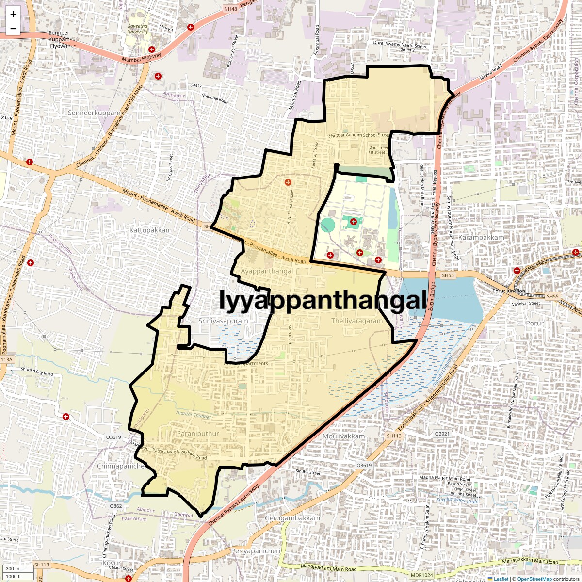Location Map of Iyyappanthangal, Chennai