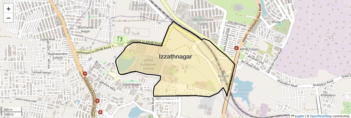Location Map of Izzathnagar, Hyderabad
