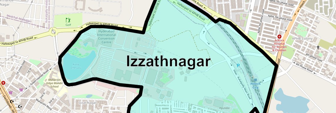 Location Map of Izzathnagar, Hyderabad
