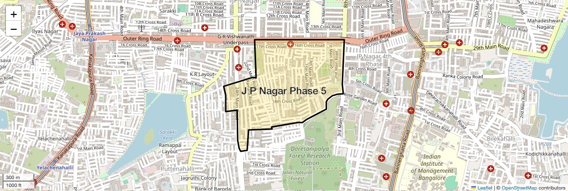 Location Map of J P Nagar Phase 5, Bangalore