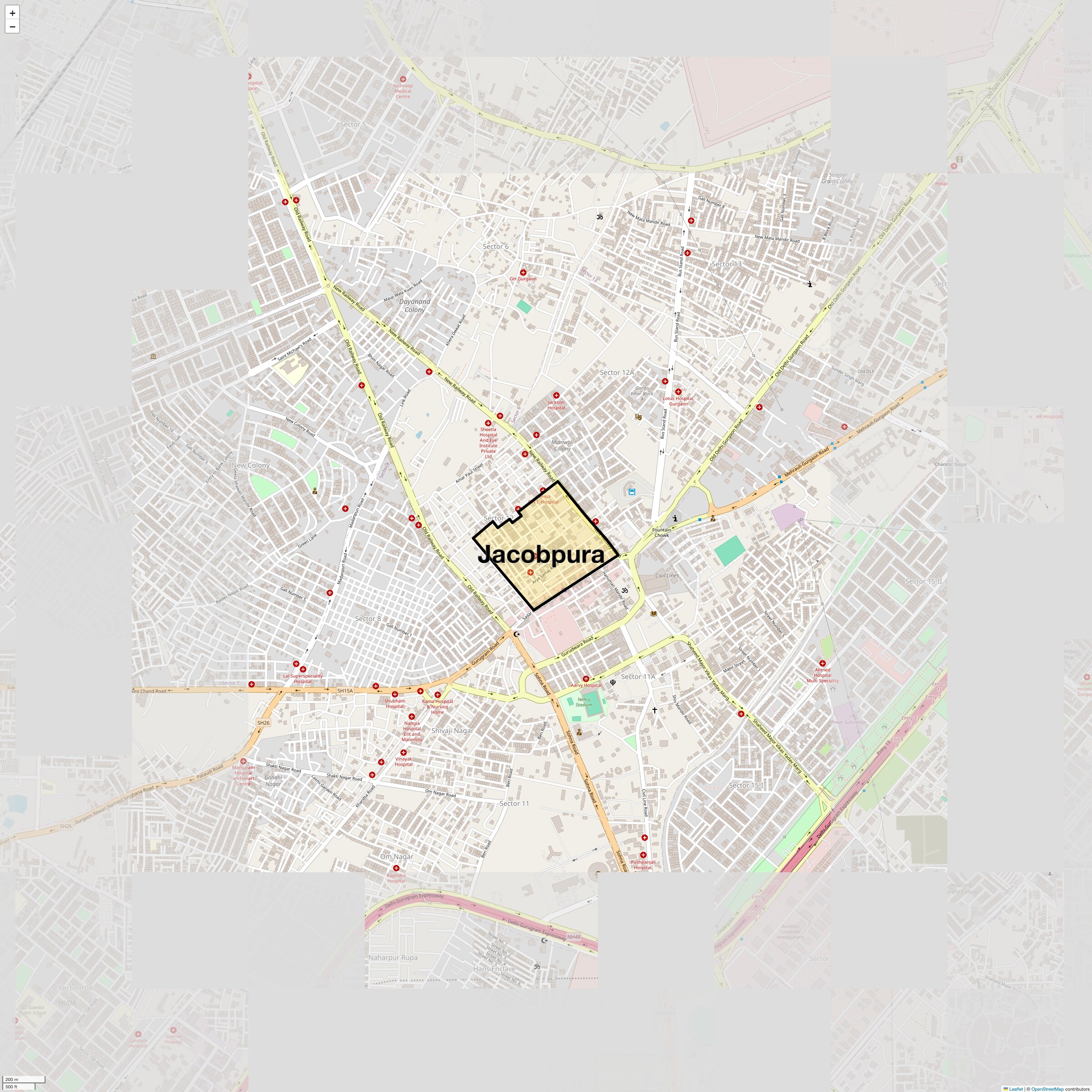 Location Map of Jacobpura, Gurgaon