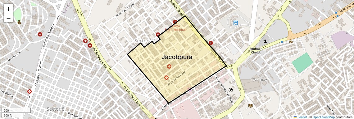 Location Map of Jacobpura, Gurgaon