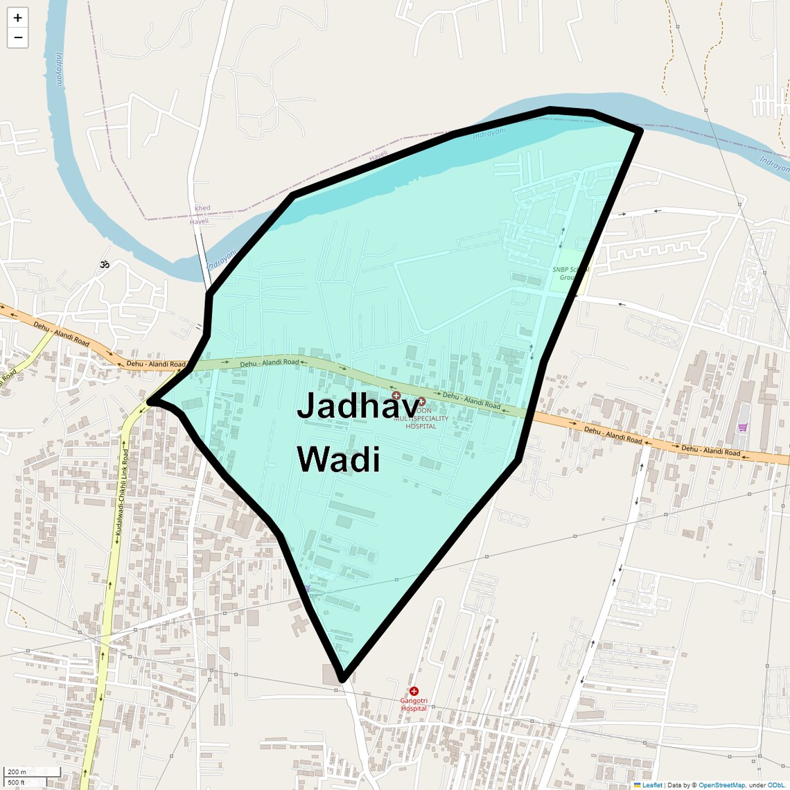 Location Map of Jadhav Wadi, Pune