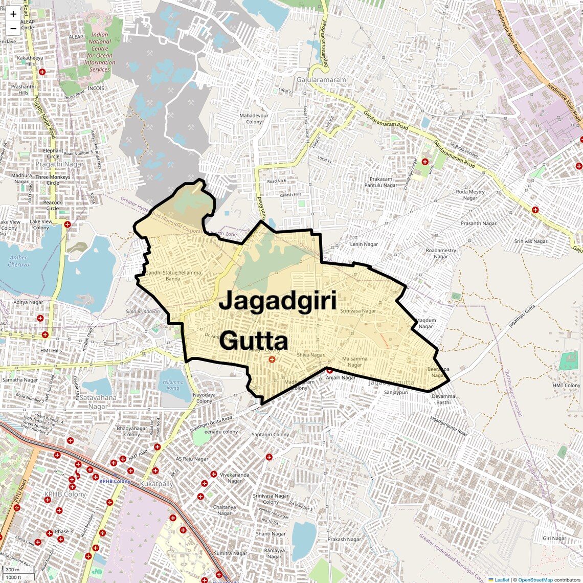 Location Map of Jagadgiri Gutta, Hyderabad
