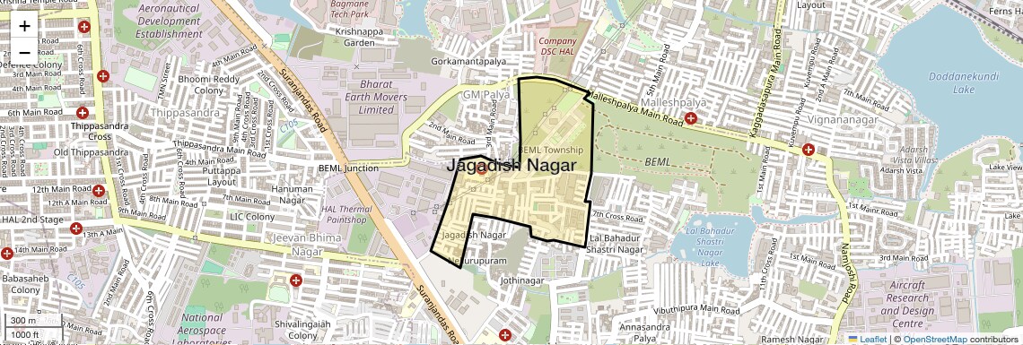 Location Map of Jagadish Nagar, Bangalore