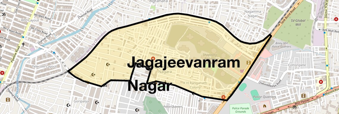 Location Map of Jagajeevanram Nagar, Bangalore