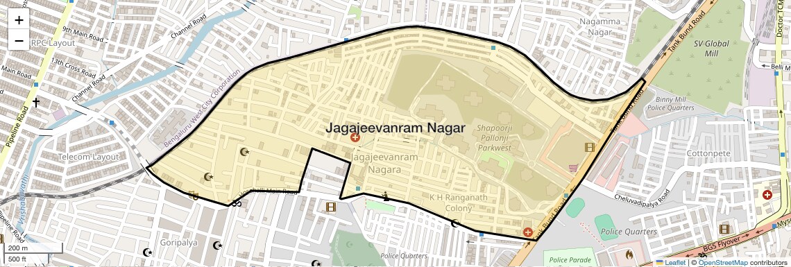 Location Map of Jagajeevanram Nagar, Bangalore