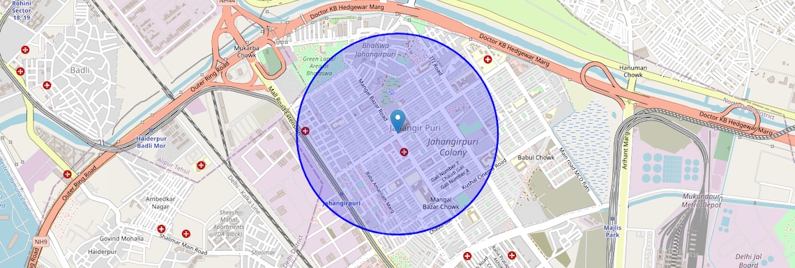 Location Map of Jahangir Puri, Delhi