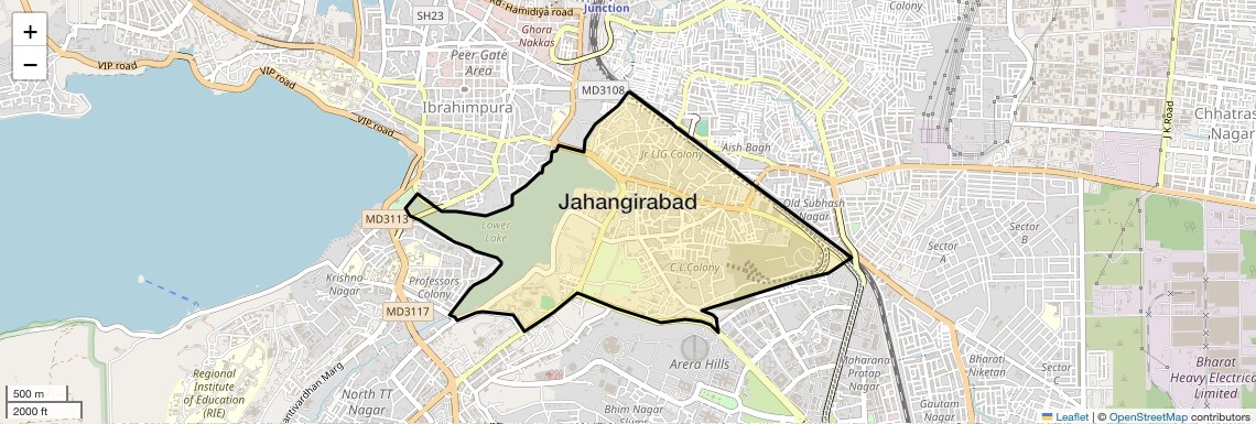 Location Map of Jahangirabad, Bhopal