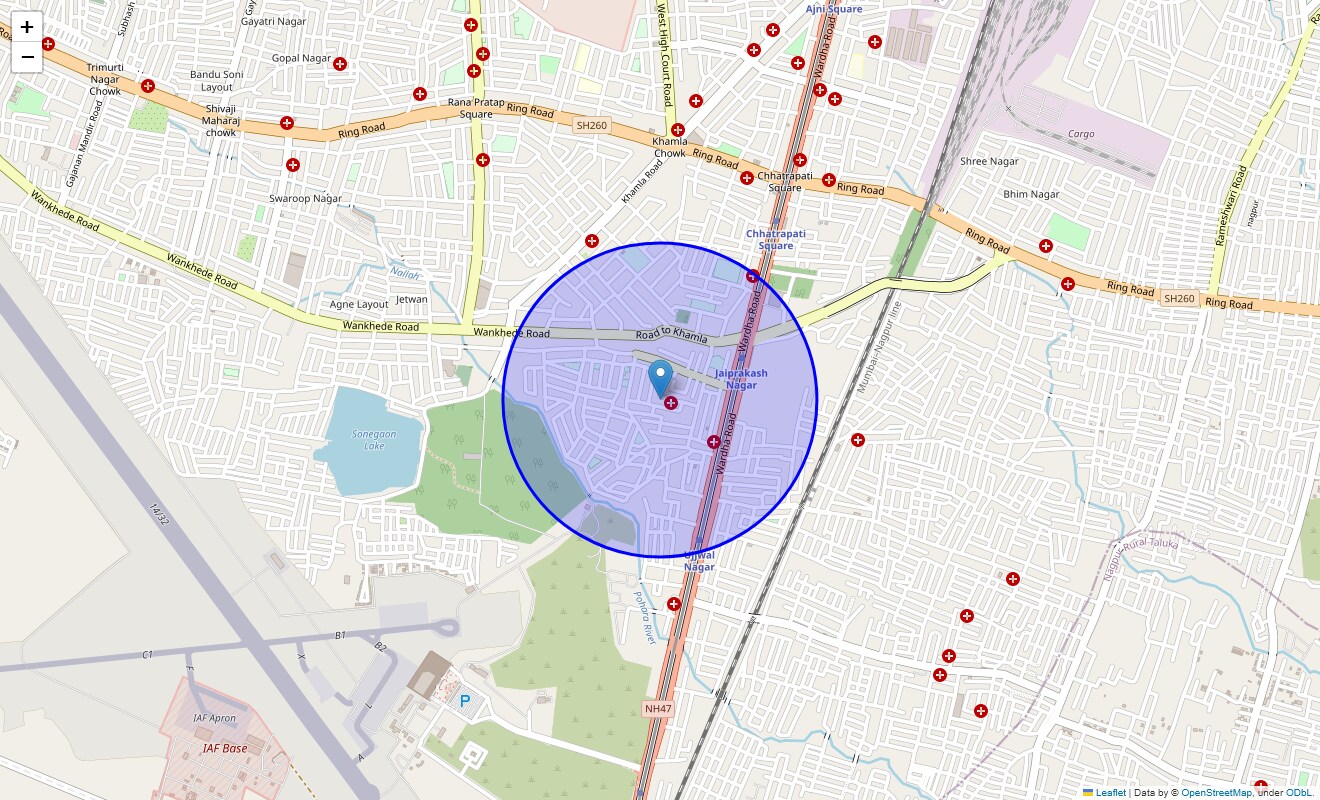Location Map of Jai Prakash Nagar, Nagpur