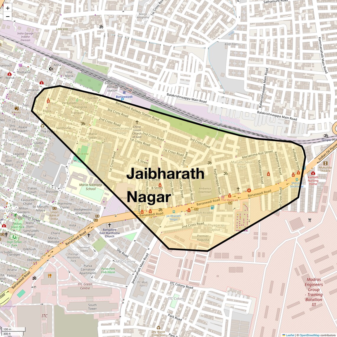 Location Map of Jaibharath Nagar, Bangalore