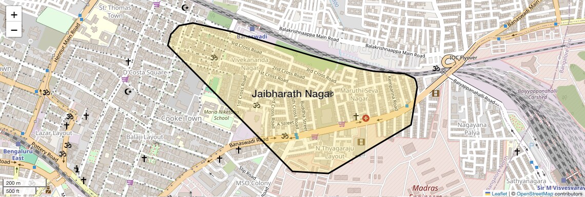Location Map of Jaibharath Nagar, Bangalore