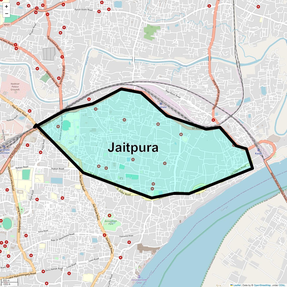 Location Map of Jaitpura, Varanasi