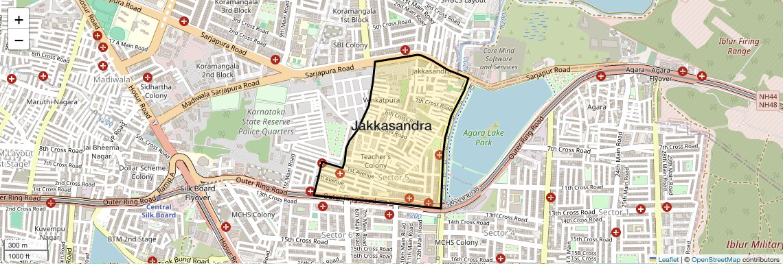 Location Map of Jakkasandra, Bangalore