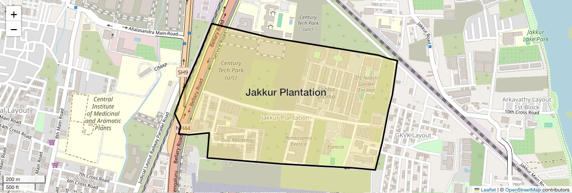 Location Map of Jakkur Plantation, Bangalore