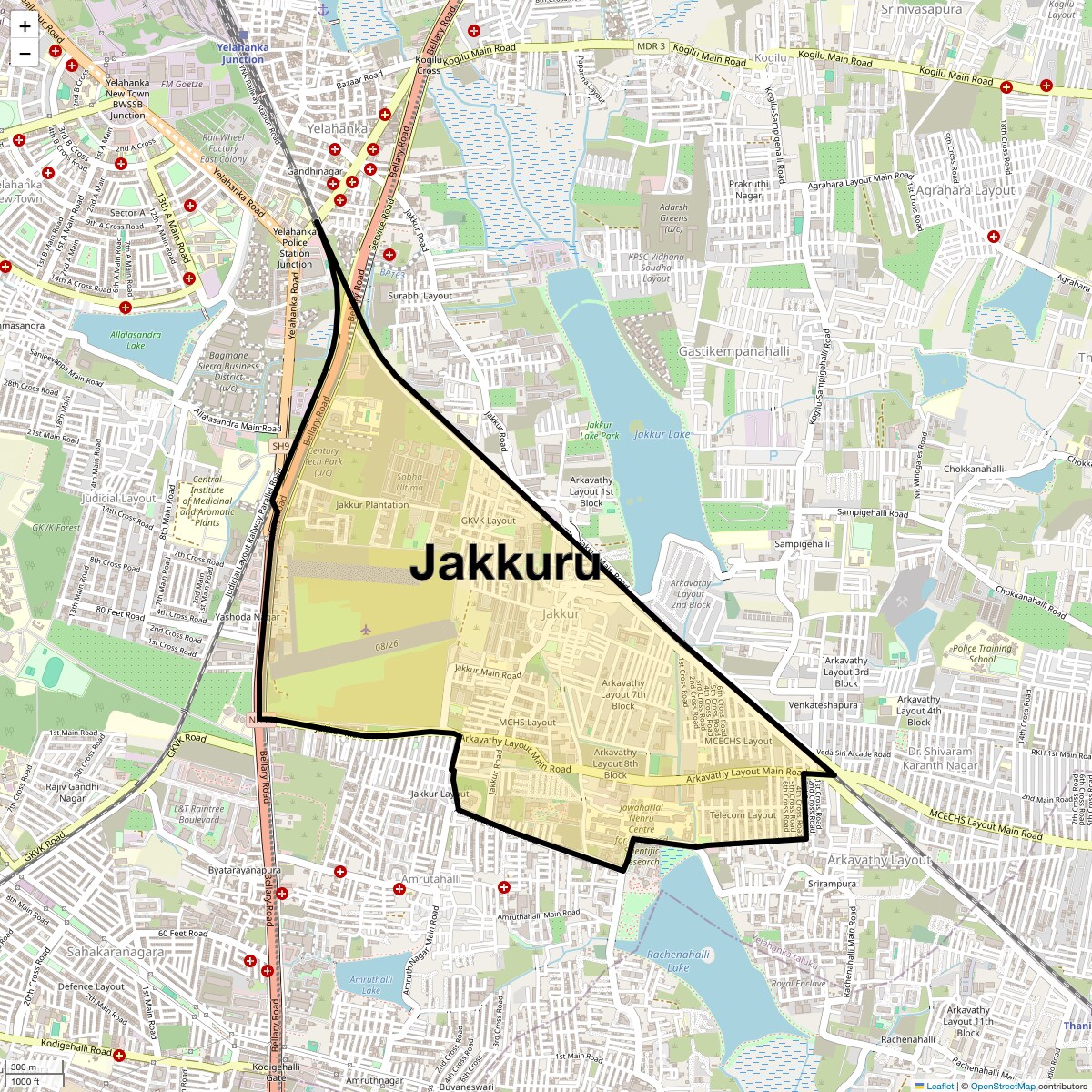 Location Map of Jakkuru, Bangalore