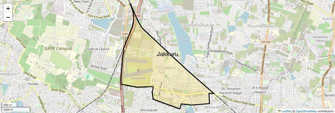 Location Map of Jakkuru, Bangalore