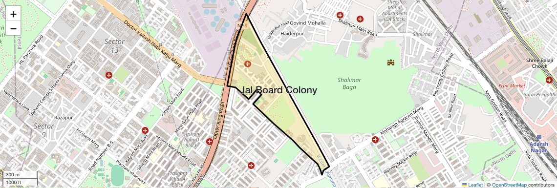 Location Map of Jal Board Colony, Delhi