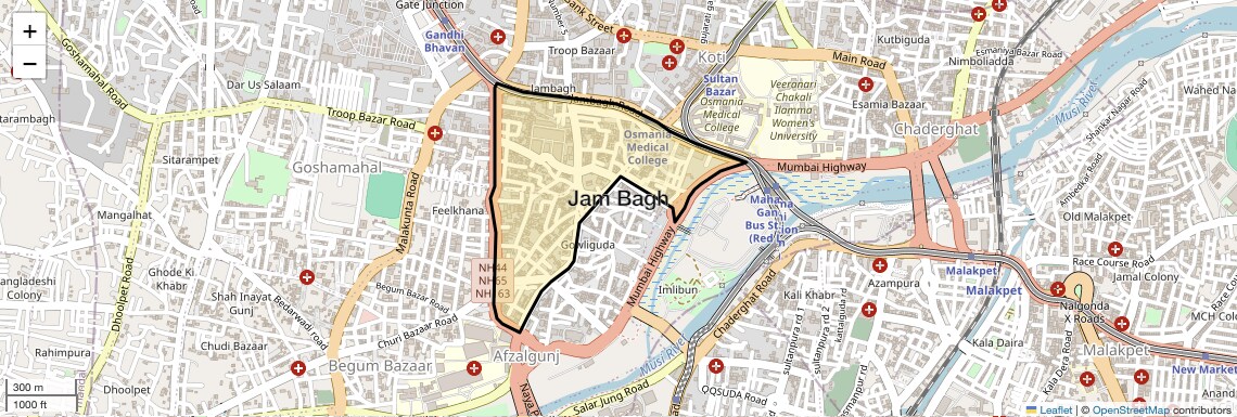 Location Map of Jam Bagh, Hyderabad