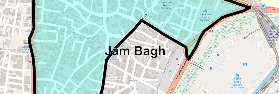 Location Map of Jam Bagh, Hyderabad