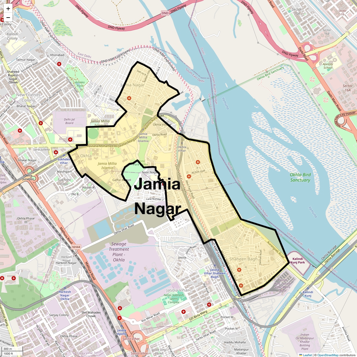 Location Map of Jamia Nagar, Delhi