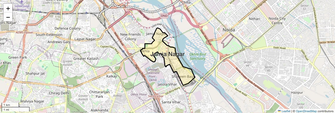 Location Map of Jamia Nagar, Delhi