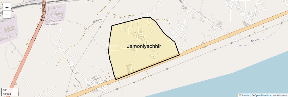 Location Map of Jamoniyachhir, Bhopal