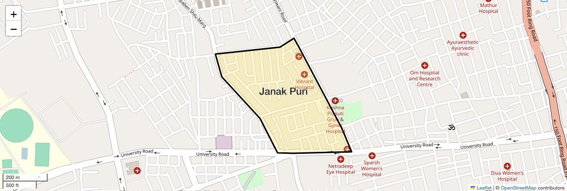 Location Map of Janak Puri, Rajkot