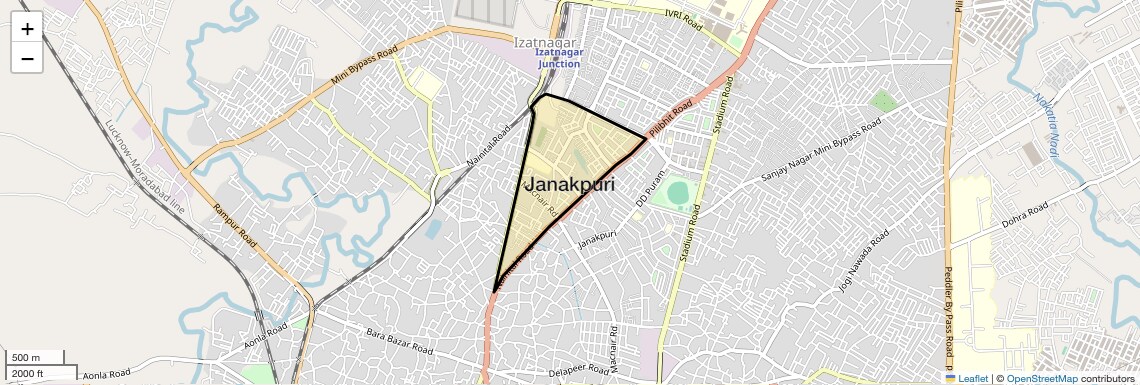 Location Map of Janakpuri, Bareilly