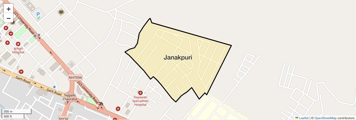Location Map of Janakpuri, Meerut