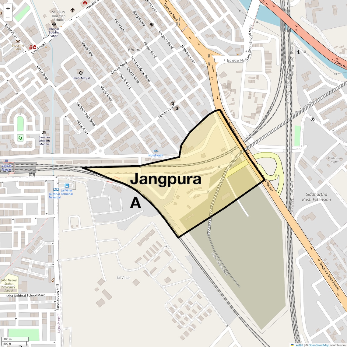 Location Map of Jangpura A, Delhi