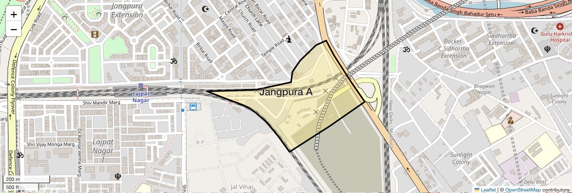 Location Map of Jangpura A, Delhi