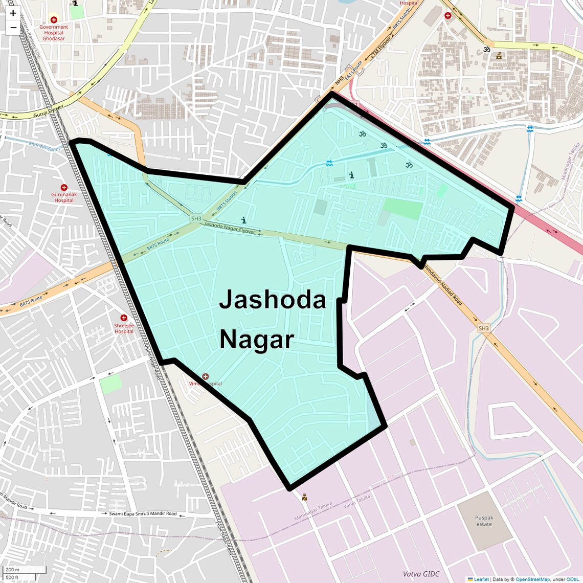 Location Map of Jashoda Nagar, Ahmedabad
