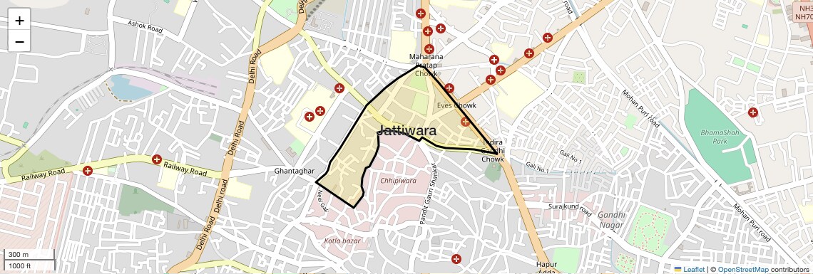Location Map of Jattiwara, Meerut