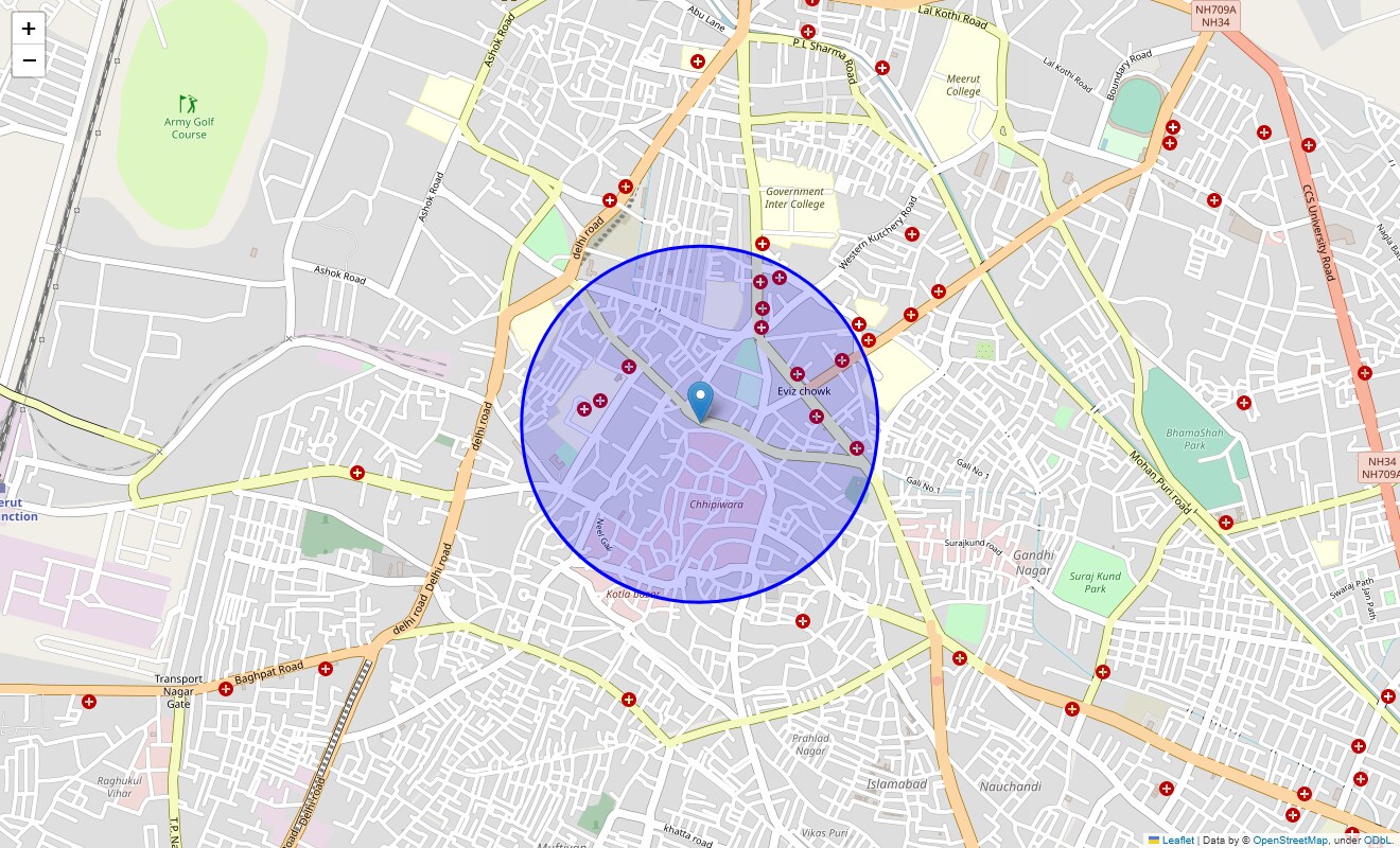 Location Map of Jattiwara, Meerut