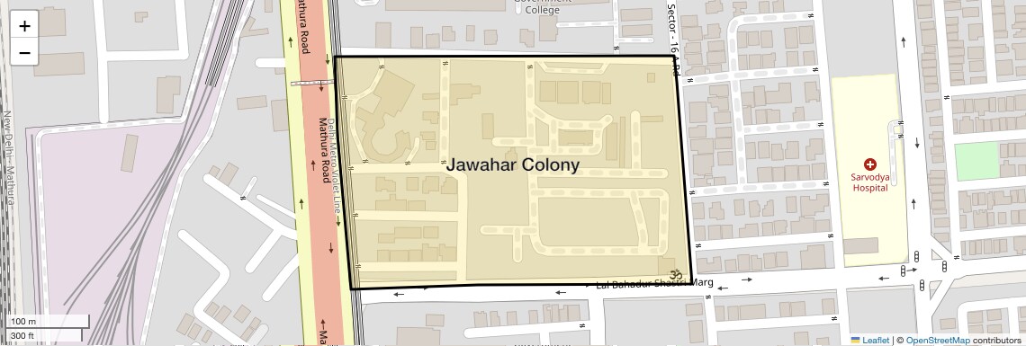 Location Map of Jawahar Colony, Faridabad