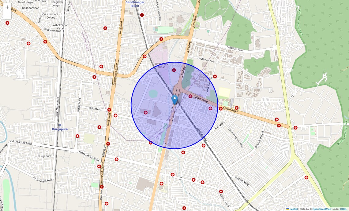 Location Map of Jawahar Lal Nehru Marg, Jaipur