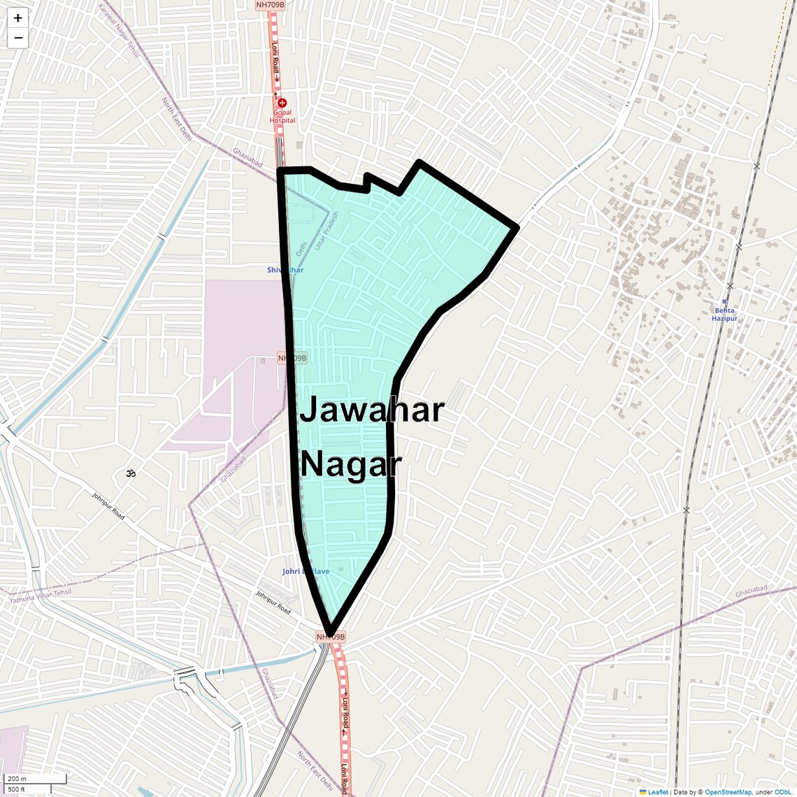 Location Map of Jawahar Nagar, Ghaziabad