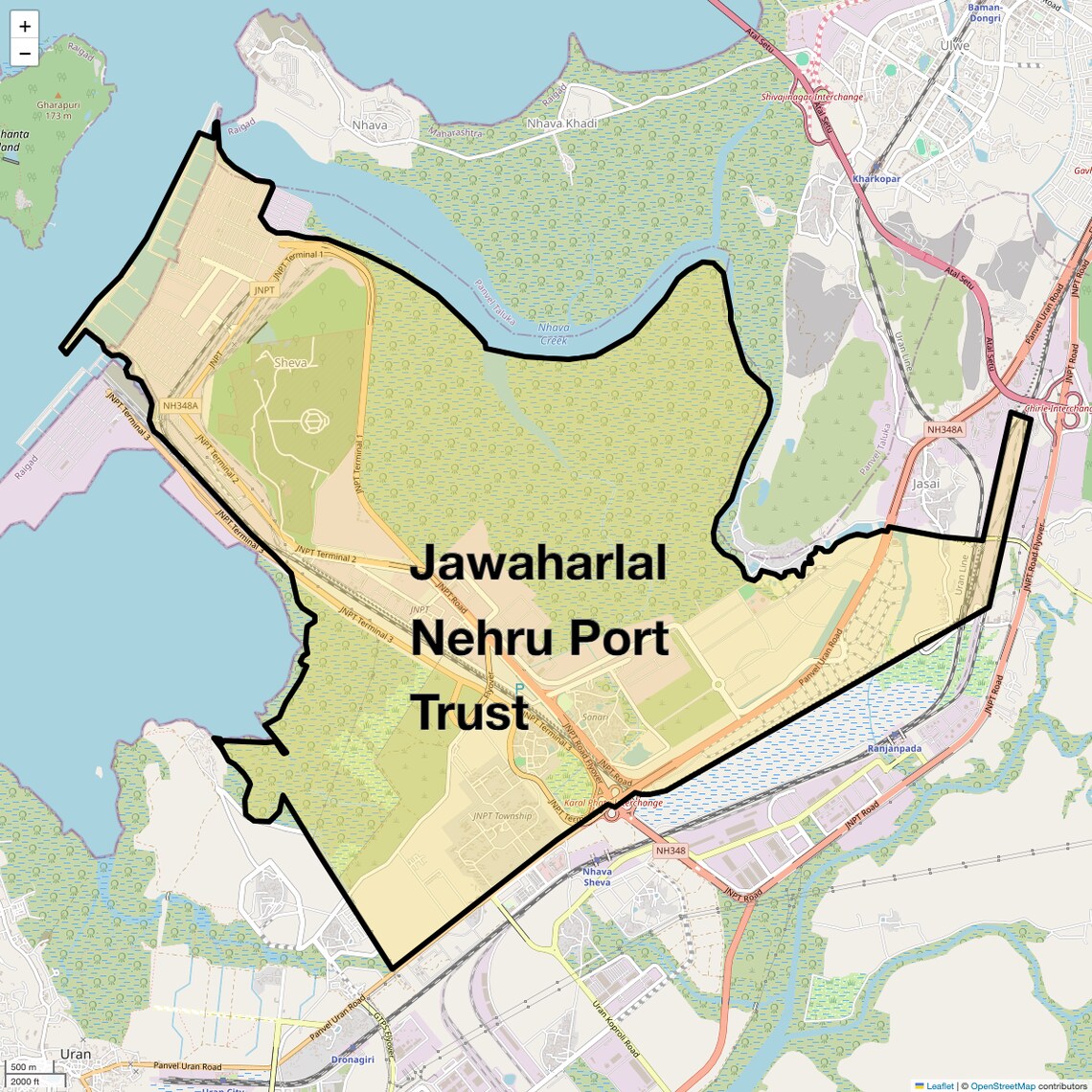 Location Map of Jawaharlal Nehru Port Trust, Navi Mumbai