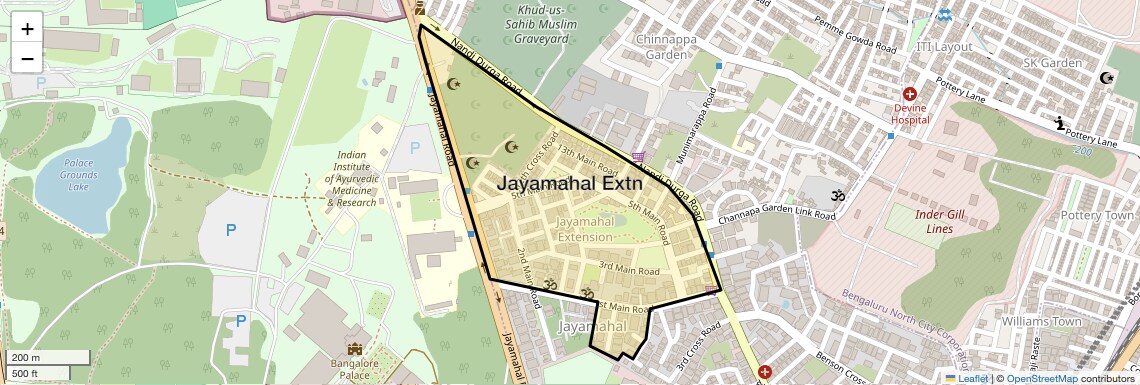 Location Map of Jayamahal Extn, Bangalore