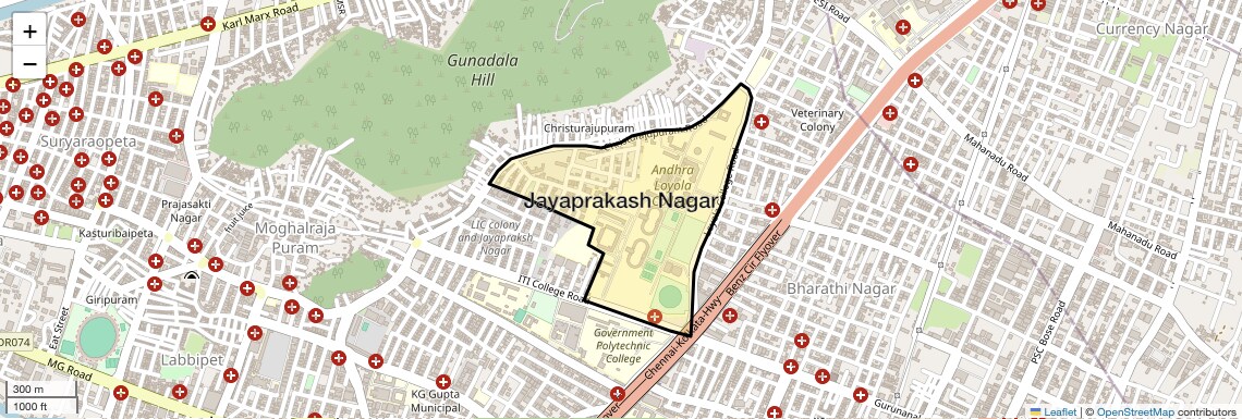 Location Map of Jayaprakash Nagar, Vijayawada